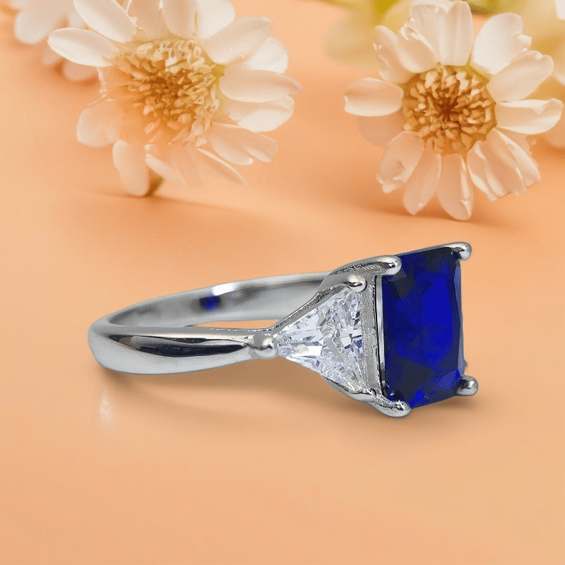 Women's 925 Sterling Silver Three Stones Radiant Cut Ring